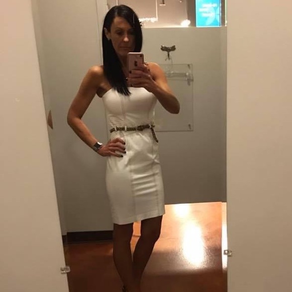 Cache Dresses & Skirts - Vintage white and tan belted strapped dress by Cache